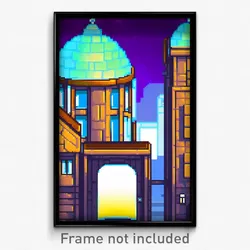 Pixel Art Poster - Smoggy Cartoon Architecture (8 Bit Video Game Print)