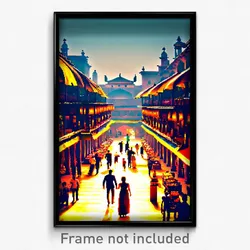 Pixel Art Poster - Buzzing Bazaar (8 Bit Psychedelic Trippy Video Game Print)
