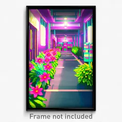 Pixel Art Poster - Flowery Hospital (8 Bit Psychedelic Trippy Video Game Print)