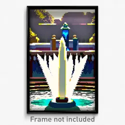 Pixel Art Poster - Outlandish Fountain (8 Bit Psychedelic Video Game Print)