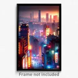 Pixel Art Poster - Thin Chinese City (8 Bit Psychedelic Trippy Video Game Print)