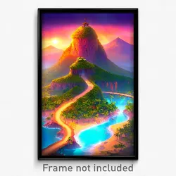 Pixel Art Poster - Enchanted Exotic Island (8 Bit Psychedelic Video Game Print)