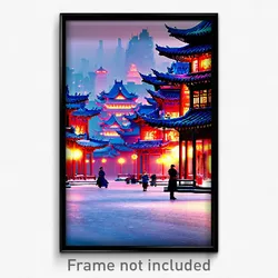 Pixel Art Poster - Frozen Chinese City (8 Bit Psychedelic Video Game Print)