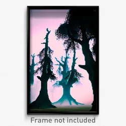 Pixel Art Poster - Mysterious Trees (8 Bit Psychedelic Trippy Video Game Print)