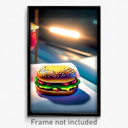 Pixel Art Poster - Secret Hamburger (8 Bit Psychedelic Trippy Video Game Print)