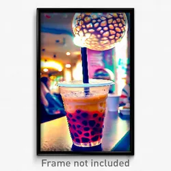 Pixel Art Poster - Webbed Bubble Tea (8 Bit Psychedelic Trippy Video Game Print)