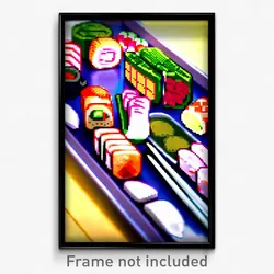 Pixel Art Poster - Enchanting Sushi (8 Bit Psychedelic Trippy Video Game Print)