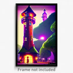 Pixel Art Poster - Quirky Tower (8 Bit Psychedelic Trippy Video Game Print)