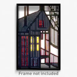 Pixel Art Poster - Wire Frame Rectory (8 Bit Psychedelic Video Game Print)