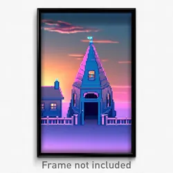 Pixel Art Poster - Sky Blue Cathouse (8 Bit Psychedelic Trippy Video Game Print)