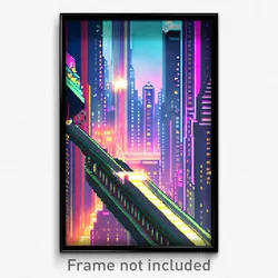 Pixel Art Poster - Gigantic Metropolis (8 Bit Psychedelic Video Game Print)