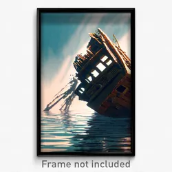 Pixel Art Poster - Distorted Sea Wreck (8 Bit Psychedelic Video Game Print)
