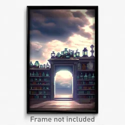 Pixel Art Poster - Cloudy Apothecary (8 Bit Psychedelic Trippy Video Game Print)