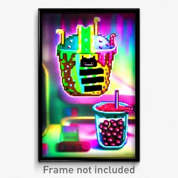 Pixel Art Poster - Wiggly Boba Tea (8 Bit Psychedelic Trippy Video Game Print)