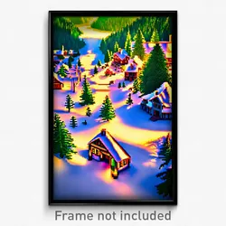 Pixel Art Poster - Evergreen Village (8 Bit Psychedelic Trippy Video Game Print)