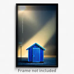 Pixel Art Poster - Blue Outbuilding (8 Bit Psychedelic Trippy Video Game Print)