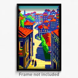 Pixel Art Poster - Grand Town (8 Bit Psychedelic Trippy Weird Video Game Print)