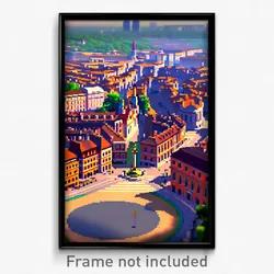 Pixel Art Poster - Oval European City (8 Bit Psychedelic Video Game Print)