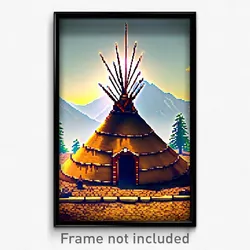 Pixel Art Poster - Mountainous Wigwam (8 Bit Psychedelic Video Game Print)
