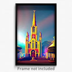 Pixel Art Poster - Humongous Church (8 Bit Psychedelic Trippy Video Game Print)