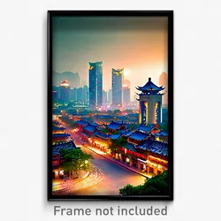 Pixel Art Poster - Beloved Chinese City (8 Bit Psychedelic Video Game Print)
