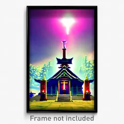 Pixel Art Poster - Far Shrine (8 Bit Psychedelic Trippy Weird Video Game Print)