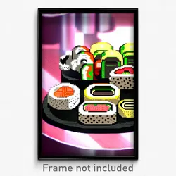 Pixel Art Poster - Spotted Sushi (8 Bit Psychedelic Trippy Video Game Print)