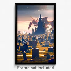 Pixel Art Poster - Flying Graveyard (8 Bit Psychedelic Trippy Video Game Print)