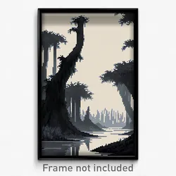 Pixel Art Poster - Colorless Swamp (8 Bit Psychedelic Trippy Video Game Print)