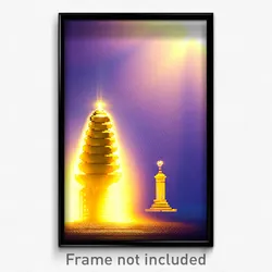 Pixel Art Poster - Golden Beacon (8 Bit Psychedelic Trippy Video Game Print)