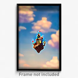 Pixel Art Poster - Flying Castle (8 Bit Psychedelic Trippy Video Game Print)