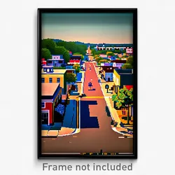 Pixel Art Poster - Mellow American Town (8 Bit Psychedelic Video Game Print)