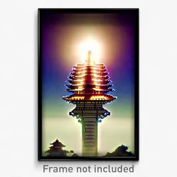 Pixel Art Poster - Advanced Pagoda (8 Bit Psychedelic Trippy Video Game Print)