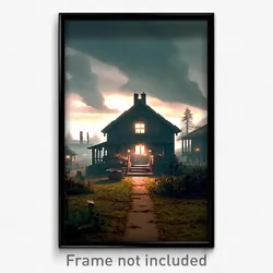 Pixel Art Poster - Dreary Homestead (8 Bit Psychedelic Trippy Video Game Print)