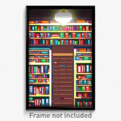 Pixel Art Poster - Uneven Library (8 Bit Psychedelic Trippy Video Game Print)