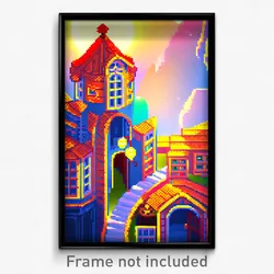 Pixel Art Poster - Imaginative Cartoon Architecture (8 Bit Video Game Print)