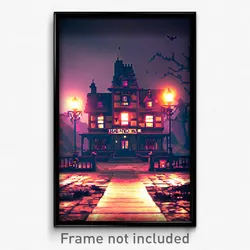 Pixel Art Poster - Haunted Inn (8 Bit Psychedelic Trippy Weird Video Game Print)