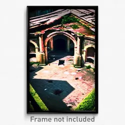 Pixel Art Poster - Damaged Courtyard (8 Bit Psychedelic Trippy Video Game Print)