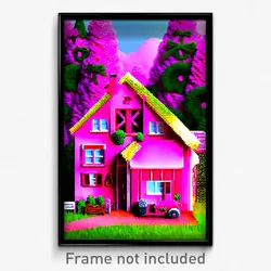 Pixel Art Poster - Pink Homestead (8 Bit Psychedelic Trippy Video Game Print)