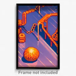 Pixel Art Poster - Orange Port (8 Bit Psychedelic Trippy Weird Video Game Print)