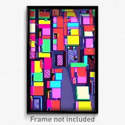 Pixel Art Poster - Multicolored Rooftops (8 Bit Psychedelic Video Game Print)