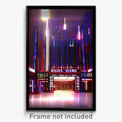 Pixel Art Poster - Digital Wire Frame Hotel Lobby (8 Bit Video Game Print)