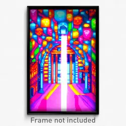 Pixel Art Poster - Colorful Catacombs (8 Bit Psychedelic Video Game Print)