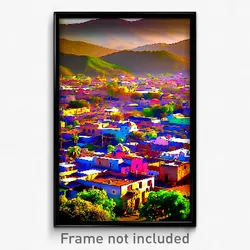 Pixel Art Poster - Rural Mexican City (8 Bit Psychedelic Video Game Print)