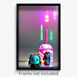Pixel Art Poster - Miniature Boba Tea (8 Bit Psychedelic Video Game Print)