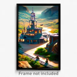 Pixel Art Poster - Marvelous Outpost (8 Bit Psychedelic Trippy Video Game Print)