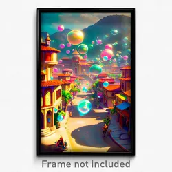 Pixel Art Poster - Bubbly Exotic Town (8 Bit Psychedelic Video Game Print)