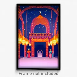 Pixel Art Poster - Orange Bazaar (8 Bit Psychedelic Trippy Video Game Print)