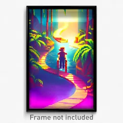 Pixel Art Poster - Little Lagoon (8 Bit Psychedelic Trippy Video Game Print)