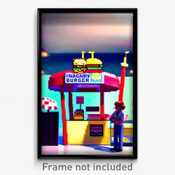 Pixel Art Poster - Imaginary Burger Stand (8 Bit Psychedelic Video Game Print)
